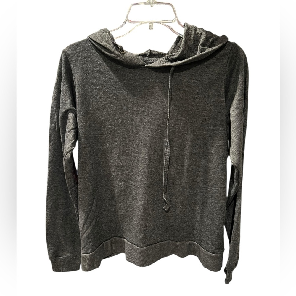 Cascade Blue Charcoal Gray Crossover Back Lightweight Hoodie | Size Small